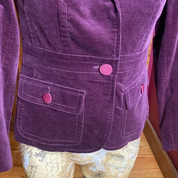 Talbots Petites Grape Purple Festive Velvet Blazer Jacket Sz 2 P - Picture 7 of 12
